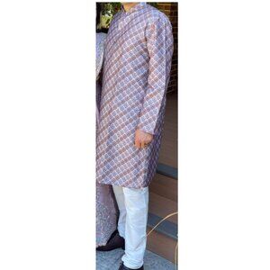 Purple Kurta & White Pant Set